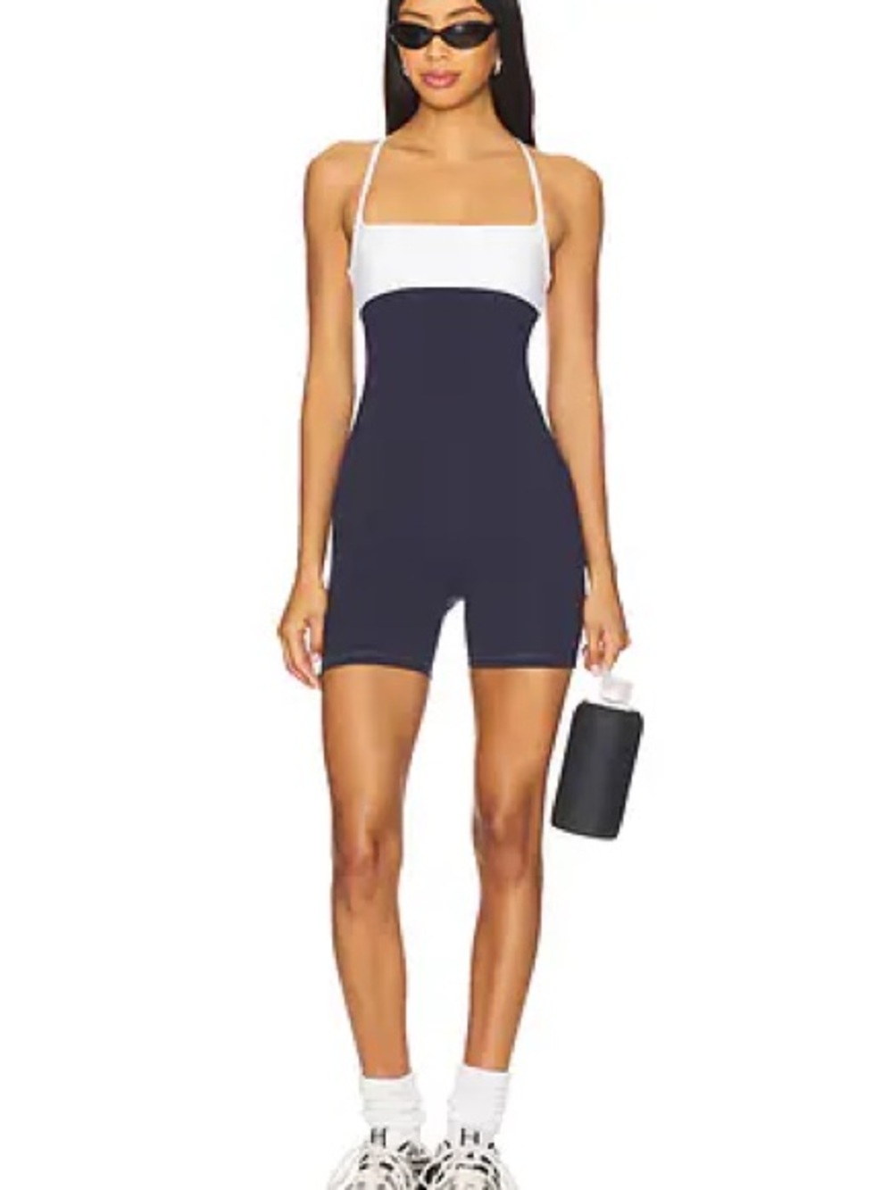 FORM Fold Over Onesie Romper Navy White Color Block Swim Size S
